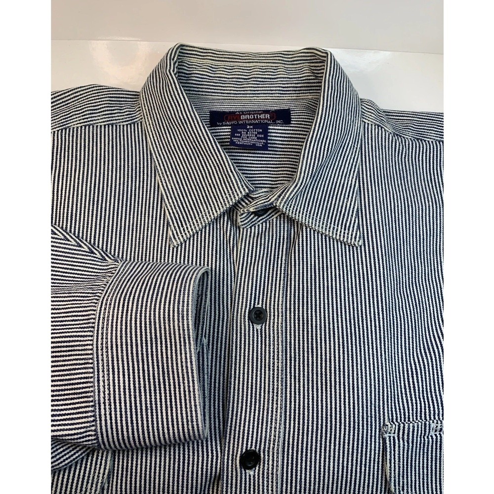 VTG FIVEBROTHER by Sapko Int. Hickory Stripe Logger Button Up Work Shirt 2X